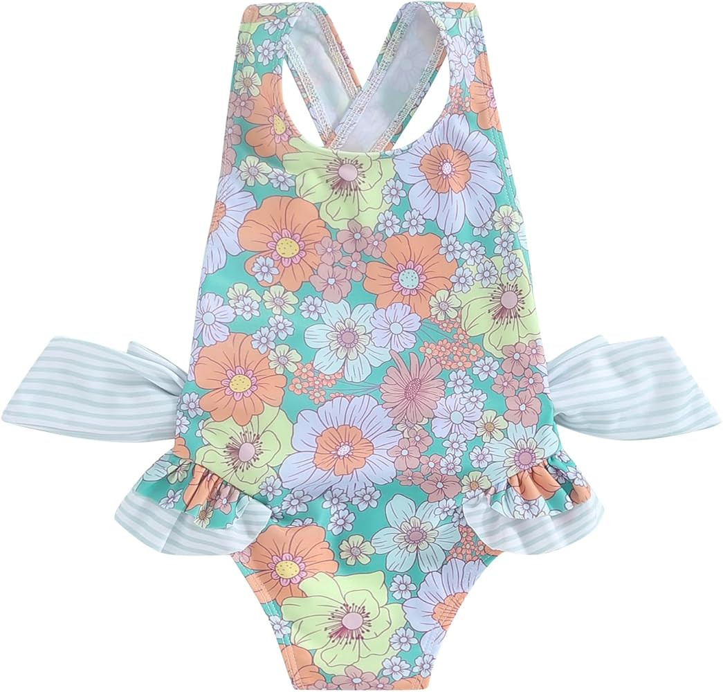Toddler Girls Strap One Piece Swimsuit Floral Sleeveless Backless Bathing Suit Ruffles Bowknot Sw... | Amazon (US)