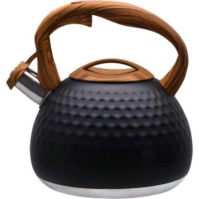 Tea Kettle For Stove Top, Loud Whistling Kettle For Boiling Water Coffee Or Milk, 3.1 Quart 3L Heavy Stainless Steel Black Kettle With Wood Pattern Ha | SHEIN