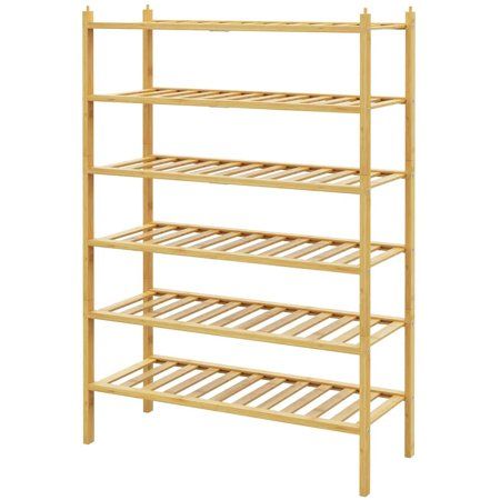 6 Tier Shoe Rack Bamboo Stackable Shoe Storage Organizer Unit Entryway Shelf for Closet 2 Pack 3-tie | Walmart (US)