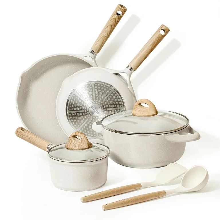 Carote Nonstick Pots and Pans Set,8 Pcs Granite Stone Kitchen Cookware Sets (Beige) - Walmart.com | Walmart (US)