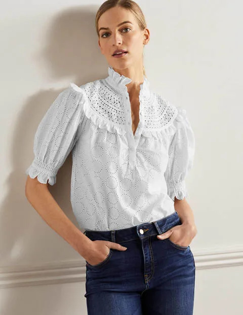 Faye Short Sleeve Broderie Top | Boden (UK & IE)