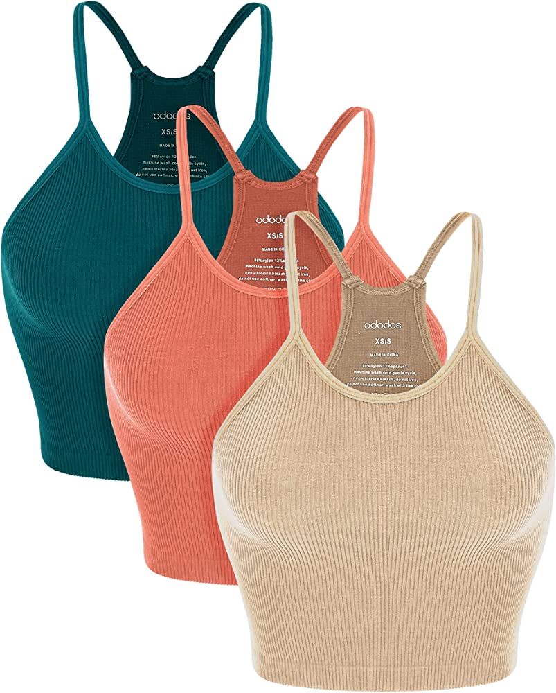 ODODOS Women's Crop 3-Pack Super Soft Lightweight Rib-Knit Camisole Crop Tank Tops | Amazon (CA)