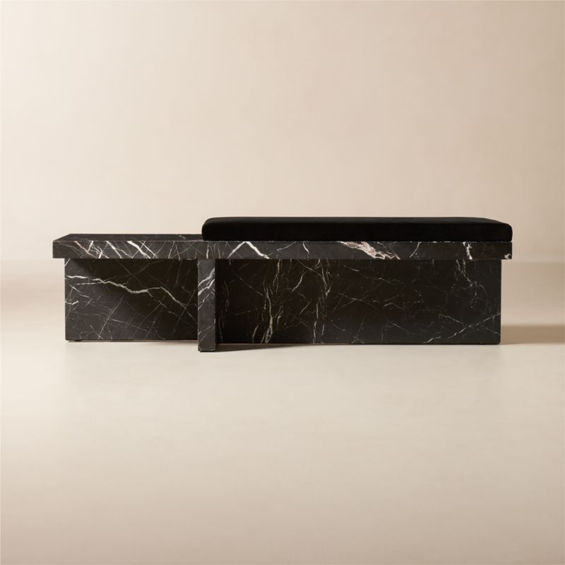 Pierre Black Marble Bench with Velvet Cushion | CB2 | CB2