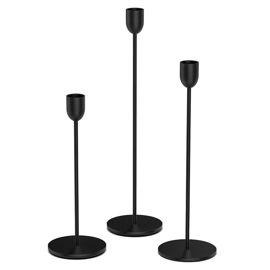 ChefBee Black Tall Candle Candlestick Holder, 3PCS Taper Pillar Candle Sticks Stand Holders Decor... | Amazon (US)