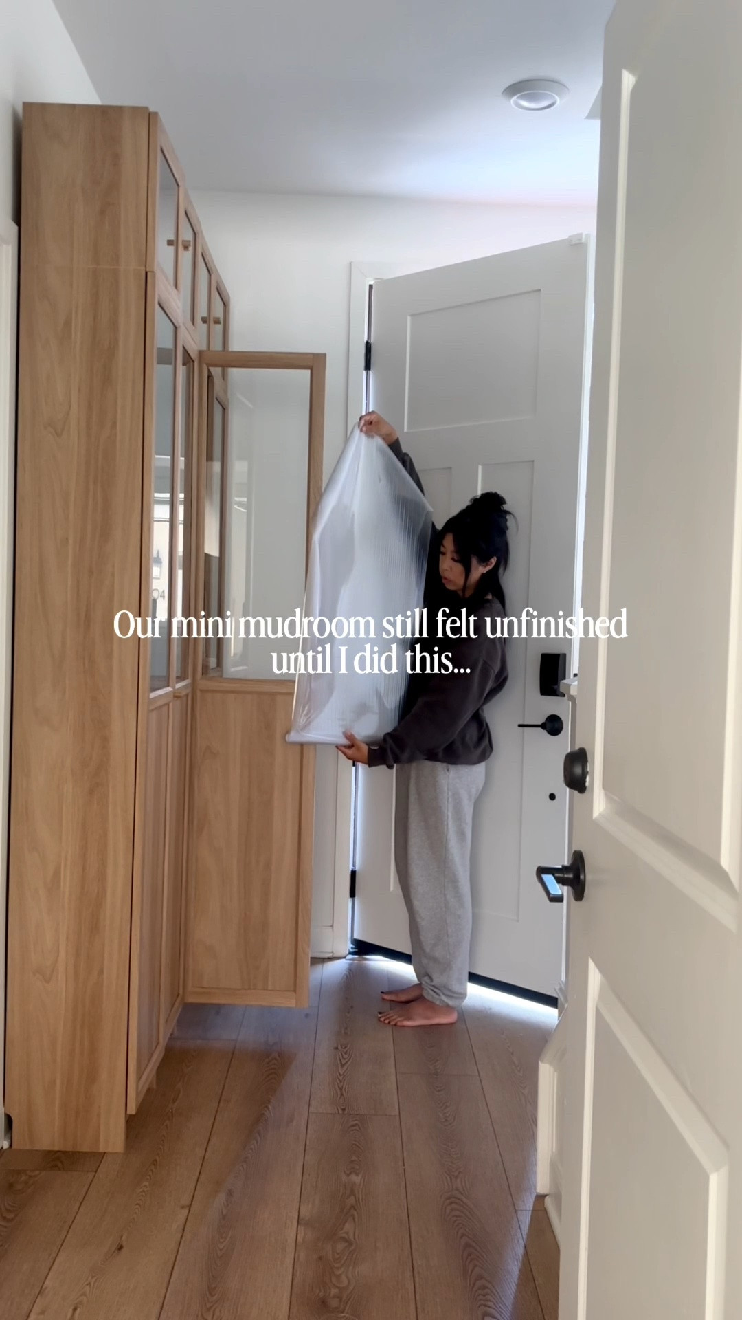 ❤️ Follow @neutralsbydanee for Part 4 of our mini mudroom makeover! 

Part 3 is officially done and I think this was the finishing touch it needed!! The reeded privacy film hides the visual clutter while still letting natural light through, and I love how much more finished the whole space feels

I used the 17.5” × 157.4” roll and it covered all 4 glass doors with some left over

A few things I love about it:
- Gives the look of reeded glass
- Lets in natural light
- Easy removable DIY
- Works on windows, glass cabinets, shower glass, mirrors, and more

Still on the to do list:
- Add hooks for backpacks and bags
- Fill each basket and section so everything has a home
- Find wicker baskets for the top shelves

Also, question- should I add the reeded film to the top cabinets too, or leave those clear? Lmk your thoughts!

❤️ Save this if you’re planning a mudroom makeover, and follow along for Part 4!

🏷️ : mudroom ideas, mini mudroom, IKEA Billy bookcase, IKEA mudroom hack, entryway storage, small entryway ideas, small home organization, home organization, reeded privacy film, reeded glass, glass cabinet makeover, cabinet glass film, DIY home project, budget home upgrades, home makeover, condo makeover, entryway makeover, organization ideas

#LTKKids #LTKHome #LTKmomlife