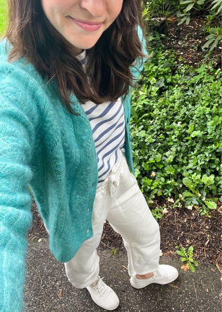 Still layering for cooler spring days. Love a textured cardigan over a striped tee!

#LTKFindsUnder100 #LTKSeasonal #LTKActive