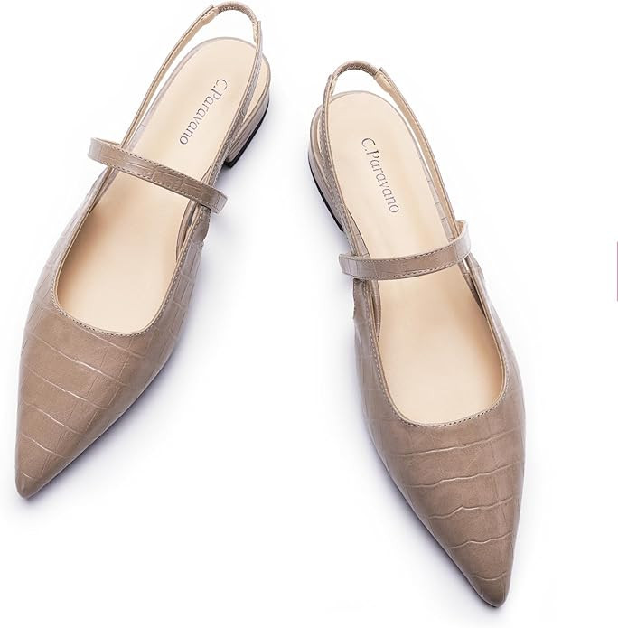 C.Paravano Women's Slingback Flats | Pointed Toe Pumps | Kitten Heels for Women | Slingback Dress... | Amazon (US)