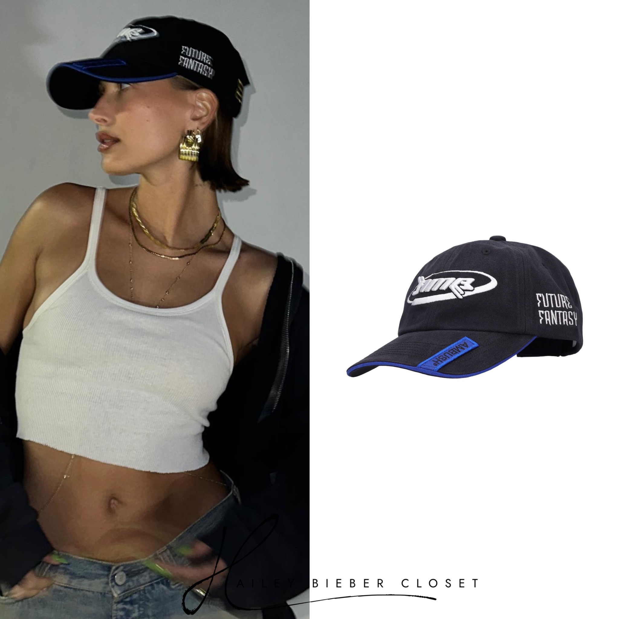 Hailey Bieber wears AMBUSH Baseball Cap ($220.00). 💙