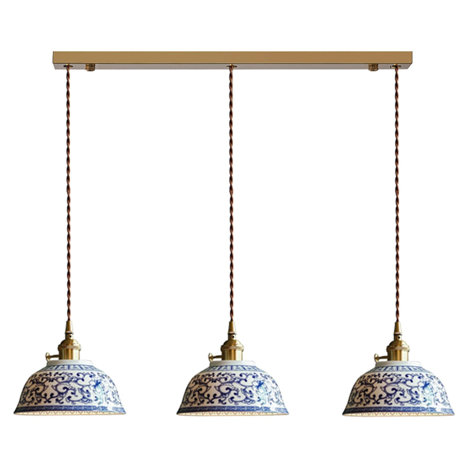 3-Light Ceramic Pendant Light, Chinese Blue and White Porcelain Pendant Light fixtures, Bedside L... | Amazon (US)