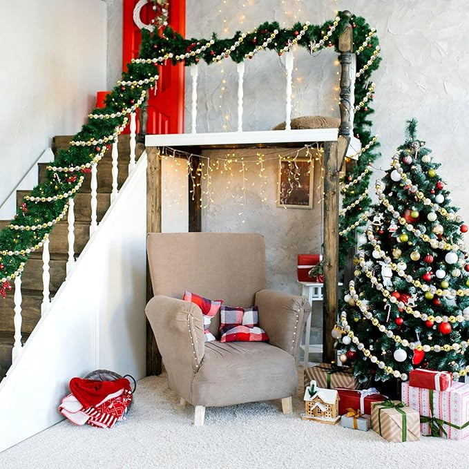 Tigeen 36 ft Christmas Tree Bead Garland Gold Beads Christmas Tree Garland for Christmas Tree Xma... | Amazon (US)