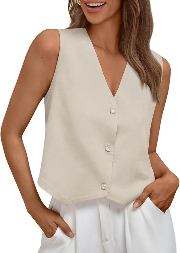 AUTOMET Vest for Women Summer Tops Spring Outfits Linen 2025 Fashion Button Down Sleeveless Busin... | Amazon (US)