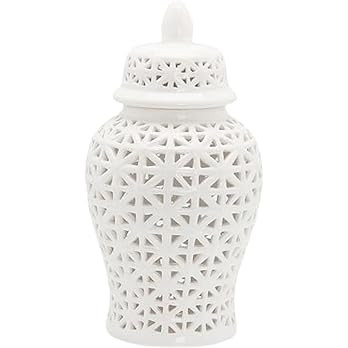 gazechimp 14" White Ginger Jar with Lid, Creative Decoration Crafts, Hollowed Out Glazed Decorati... | Amazon (US)
