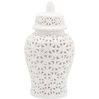 gazechimp 14" White Ginger Jar with Lid, Creative Decoration Crafts, Hollowed Out Glazed Decorati... | Amazon (US)