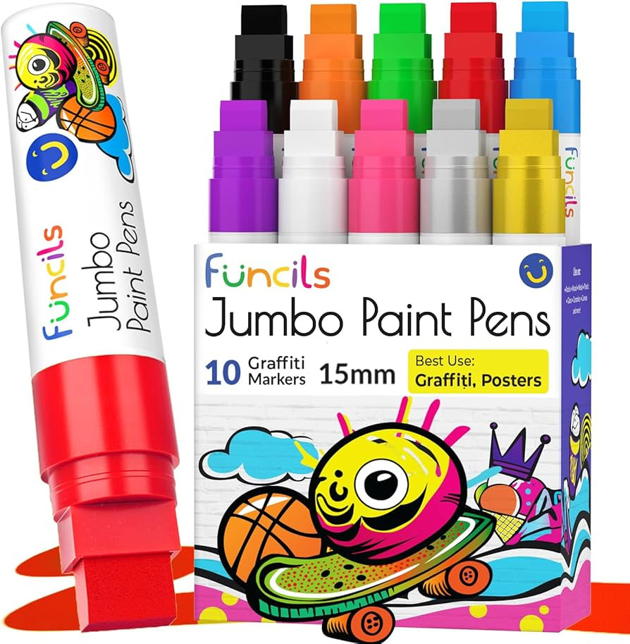 Funcils 10 Jumbo Acrylic Paint Markers - 15mm Acrylic Paint Pens for Canvas, Rock Painting, Wood,... | Amazon (CA)
