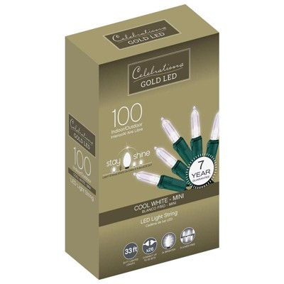 Celebrations Gold LED Mini Cool White 100 ct String Christmas Lights 33 ft. | Target