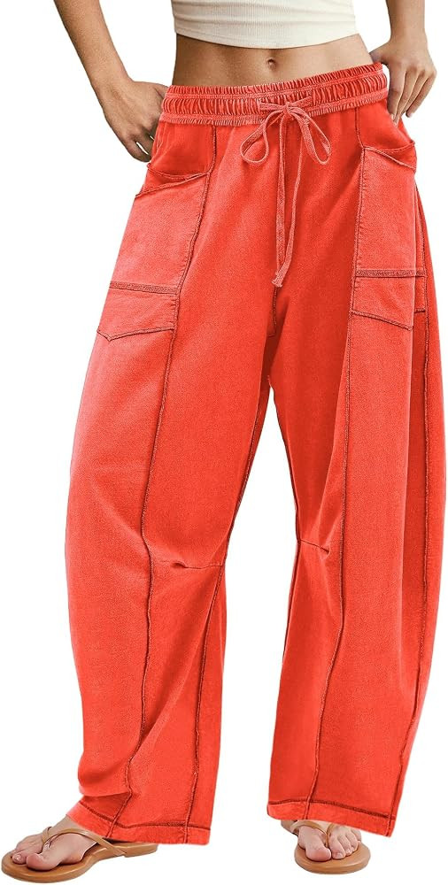 ReachMe Womens Barrel Sweatpants Baggy Wide Leg Pants Drawstring Travel Pants Casual Fall Outfits... | Amazon (US)