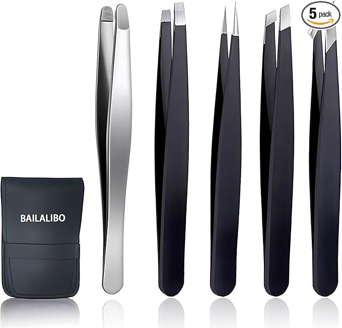 Tweezers for Women Facial Hair, 5Pcs Set, Round tip Eyebrow Tweezer for men, Professional Stainle... | Amazon (US)