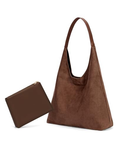 Leather Hobo Bags for Women Brown Purses Suede Purse Slouchy Tote Bag Suede Tote Bag Fall Purses Handbag | Amazon (US)