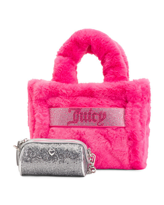 2pc Faux Fur Mini Tote And Barrel Coin Purse Set | TJ Maxx