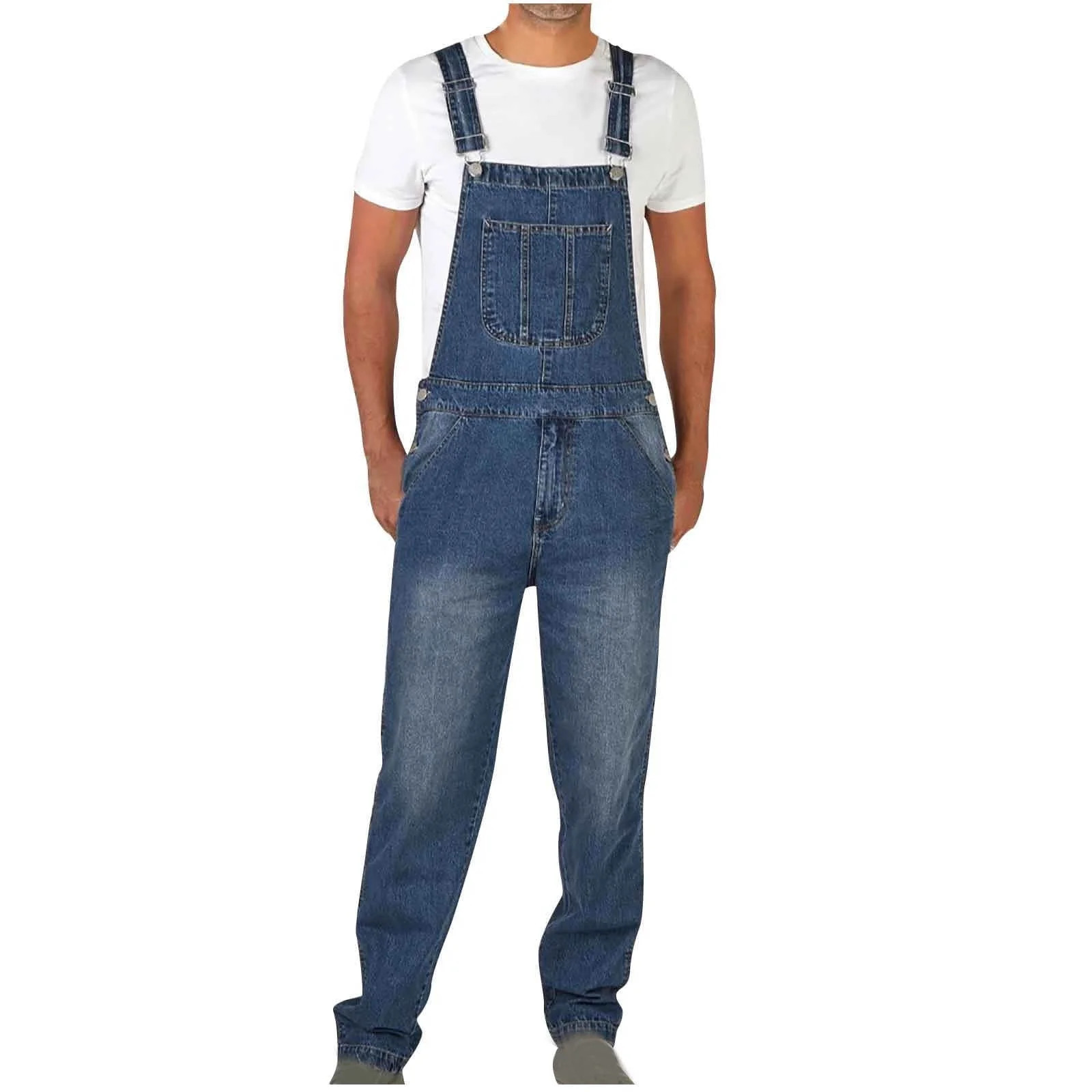 BLTIBY Men's Denim Bib Trousers Casual Cargo Overalls Jeans Jumpsuits Workwear Trousers Lightweig... | Walmart (US)