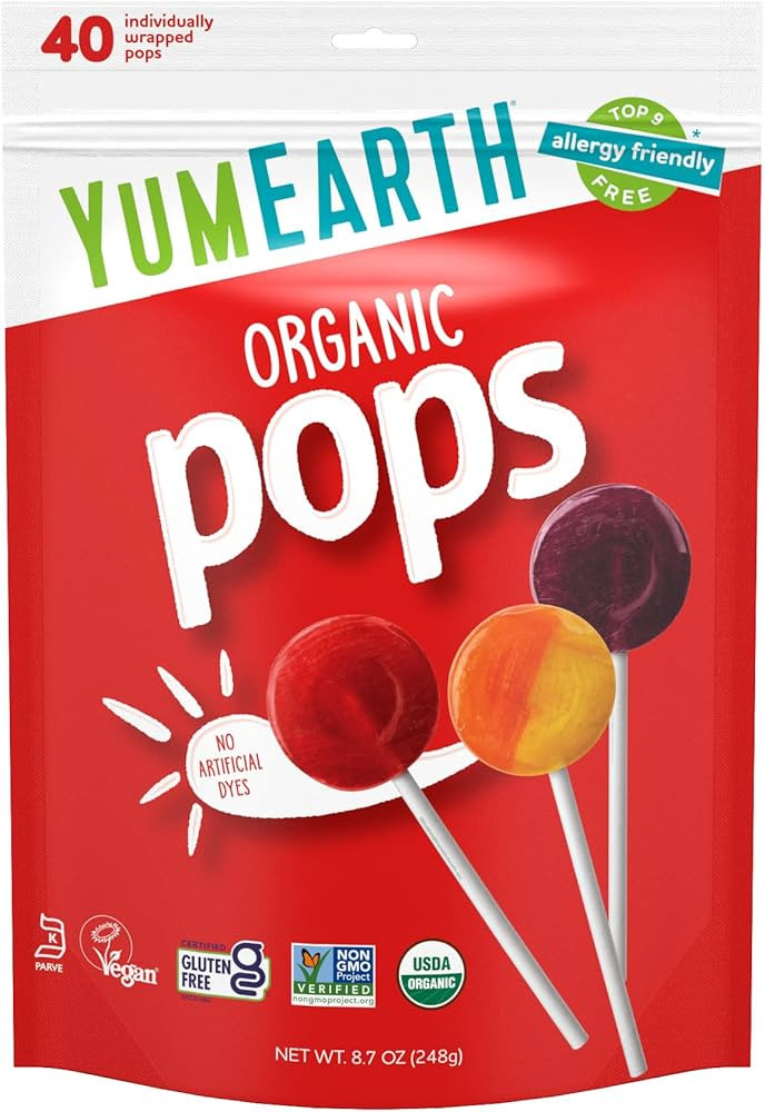 YumEarth Organic Pops Variety Pack, 40 Fruit Flavored Favorites Lollipops, Allergy Friendly, Glut... | Amazon (US)