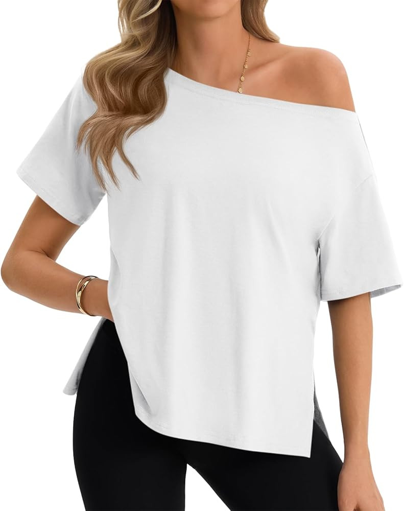 Cicy Bell Womens Oversized T-Shirts Short Sleeve Summer Casual One Shoulder Tops Side Split Loose... | Amazon (US)