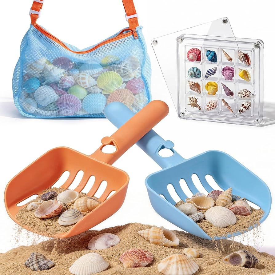 Amazon.com: LullaBlock 2 Pack Beach Sand Sifter with Seashell Bags & Shell Display Case, Beach To... | Amazon (US)