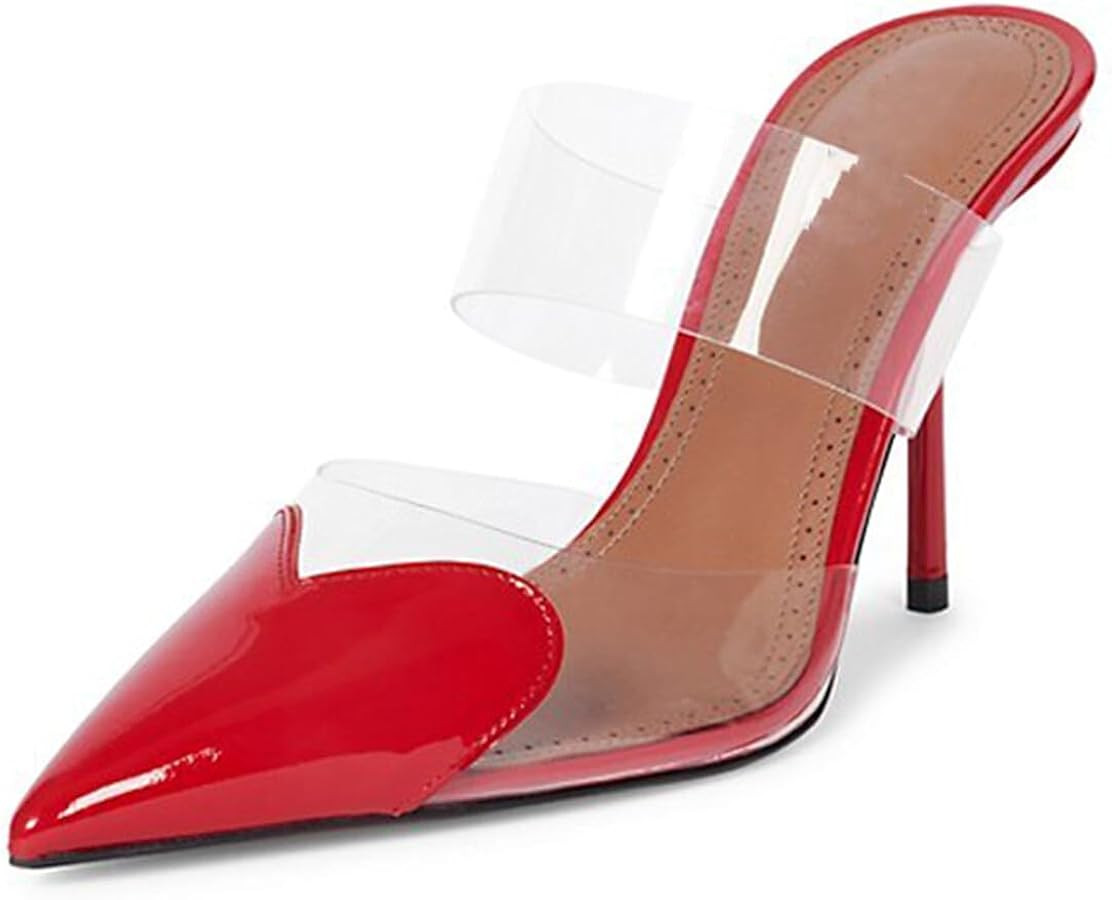 Divanne Women's Heart Heeled Mules Pointed Toe Mule Pumps High Heel Mules Slip On Clear Heeled Sa... | Amazon (US)