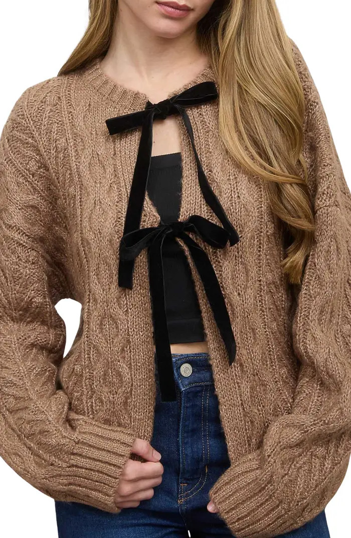 Velvet Bow Cable Stitch Cardigan | Nordstrom Rack