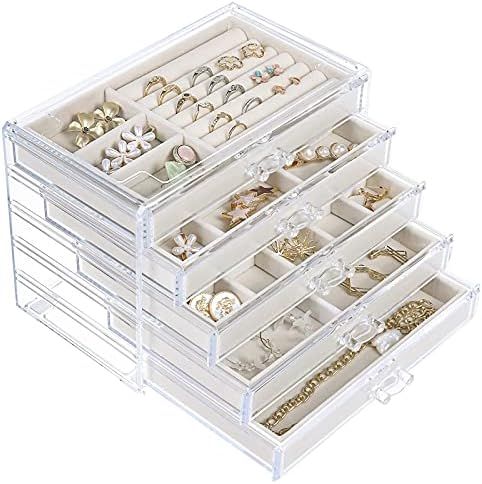 misaya 5 Drawers Acrylic Jewelry Organizer, Birthday and Graduation Gift, Women Large Clear Jewelry  | Amazon (US)