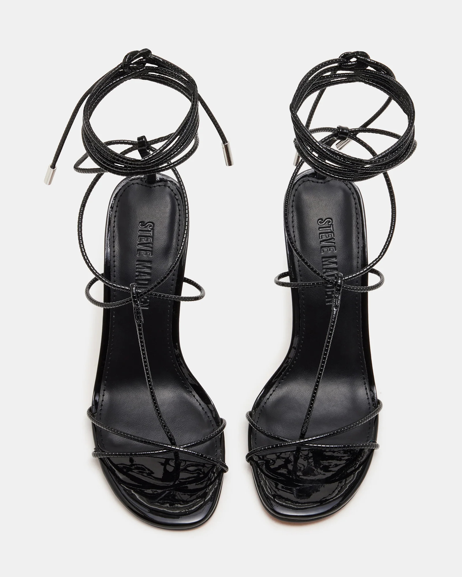 TEMPTATION Black Strappy Lace-Up Stiletto Heel | Women's Heels | Steve Madden (US)