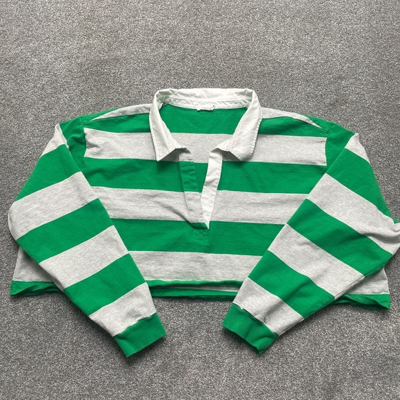 Good American Polo Shirt Adult 7/8 Green White Crop Rugby Cotton Ladies | Poshmark