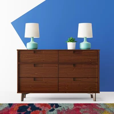Cecille Groove 6 Drawer Double Dresser Hashtag Home Color: Walnut | Wayfair North America