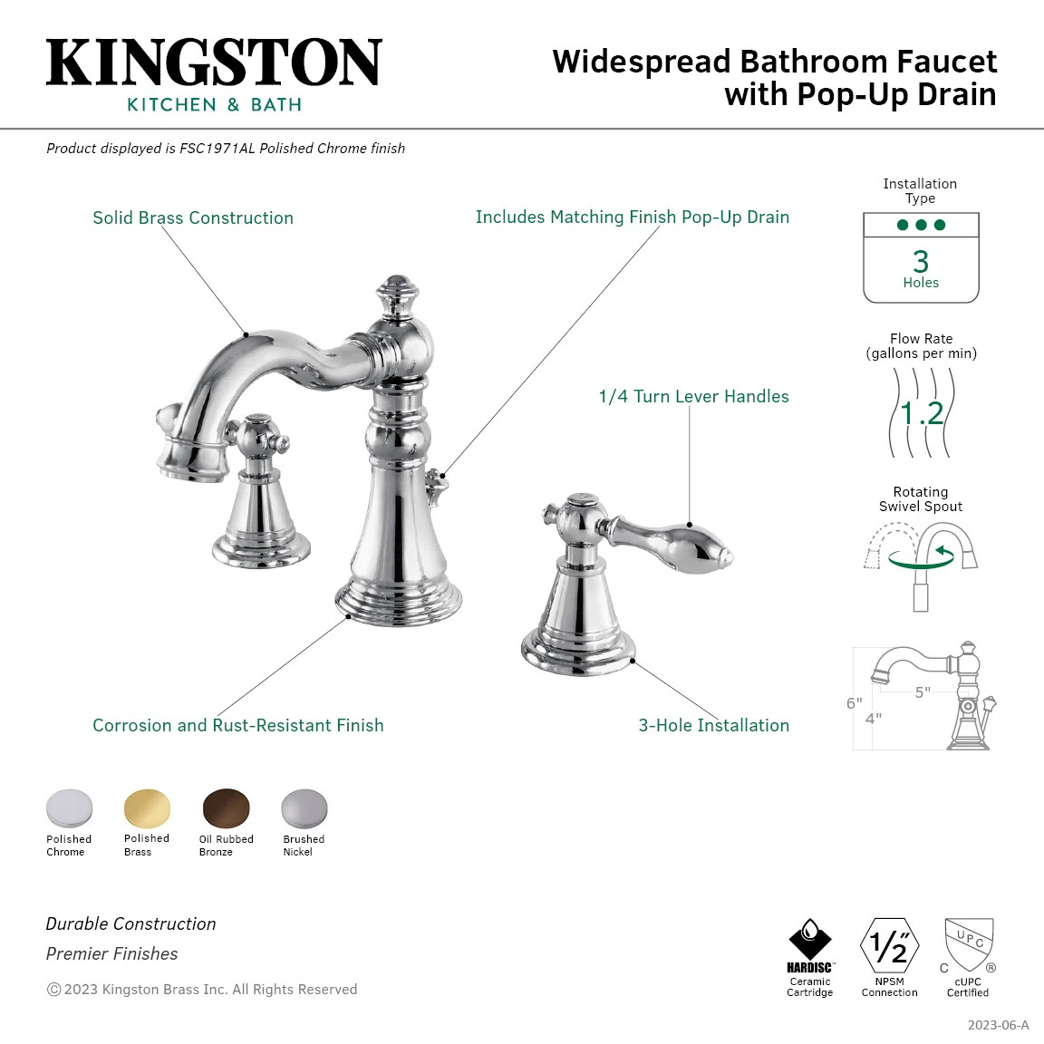 Kingston Brass English Classic Two-Handle 3-Hole Deck Mount Widespread Bathroom Faucet with Pop-U... | Wayfair North America