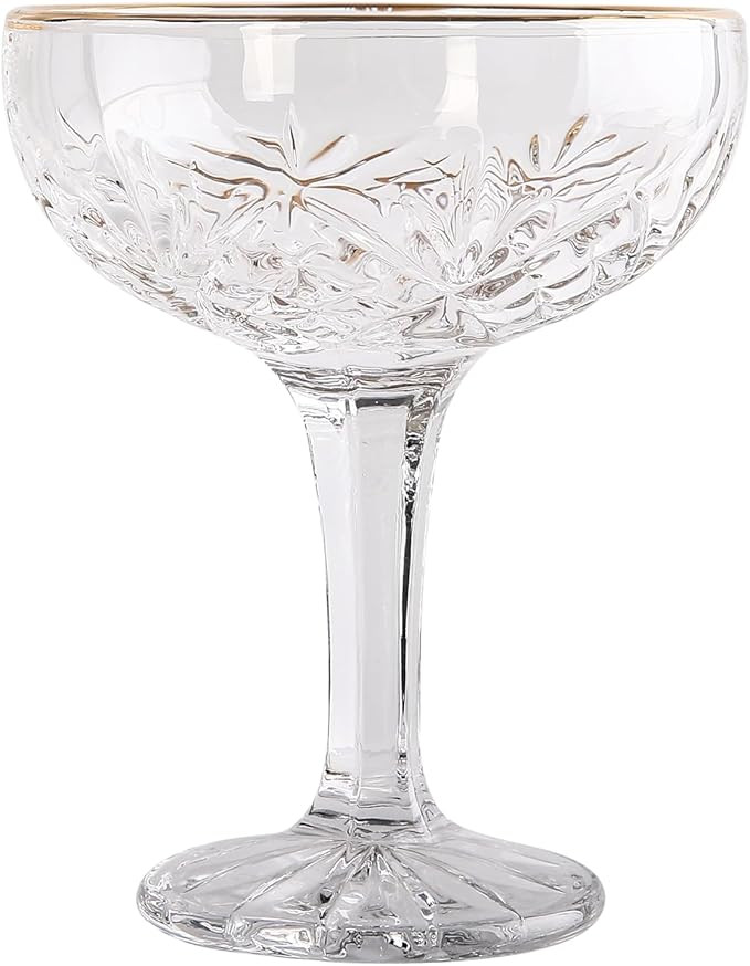 G Champagne Coupe Glasses 4 Set, Hand Blown Vintage Relief With Golden Rim Deco Martini Glasses, ... | Amazon (US)
