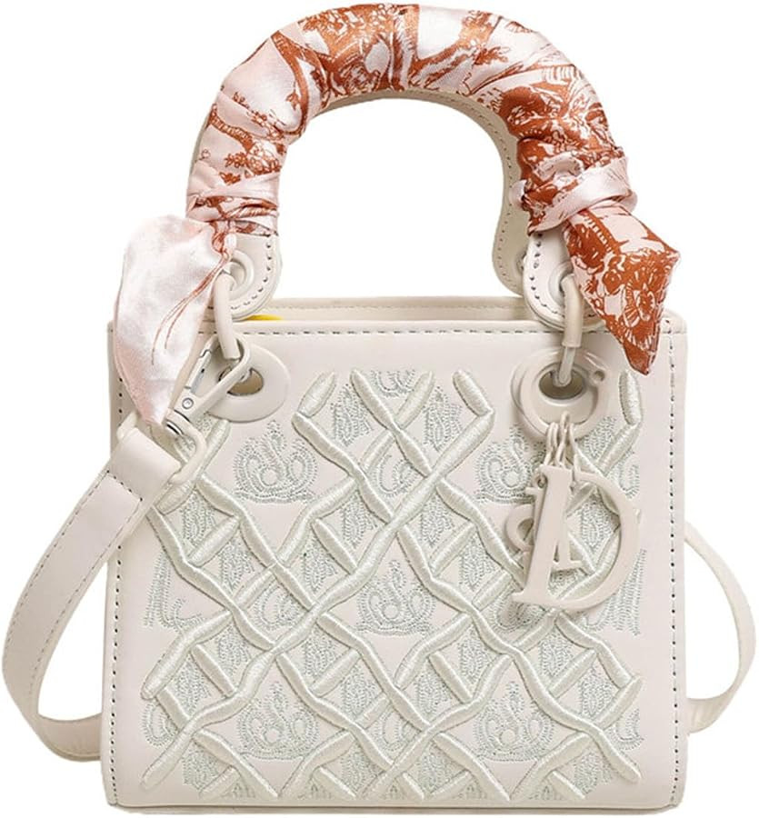 Crossbody Bag with scarf,Women's Chic embroidery Handbag with Braided Handle+Decorative Silk Scar... | Amazon (US)