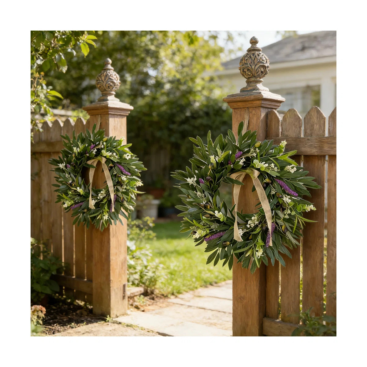 2Pack Rustic Farmhouse Artificial Wreath - Olive Branch & Lavender Design for Year-Round Display | Wayfair North America