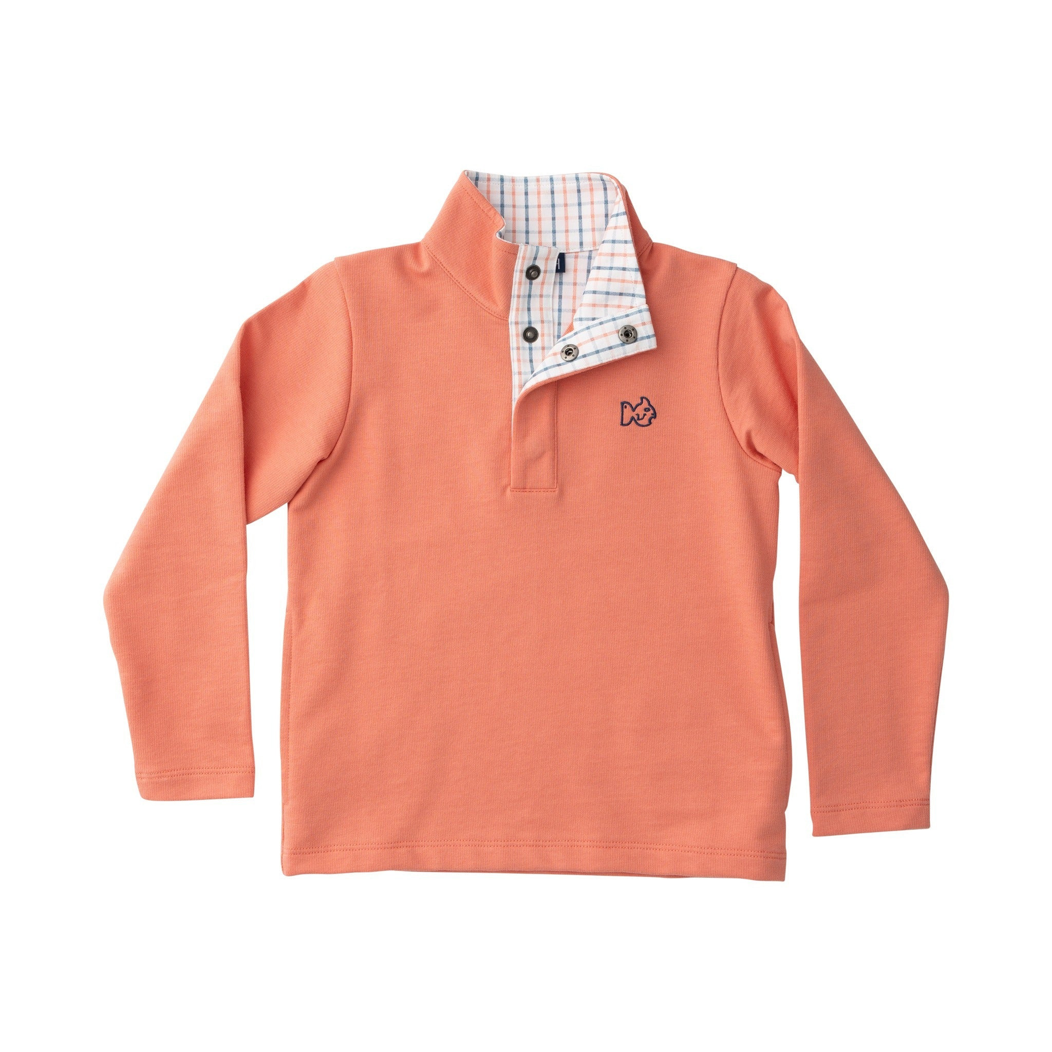 Boys Sporty Snap Pullover in Crabapple Orange and Plaid Liner | PRODOH