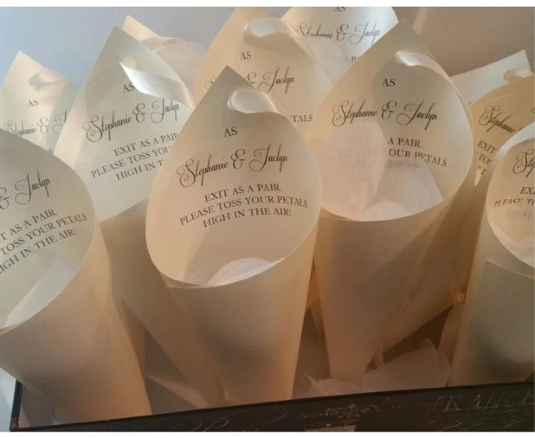 Stephanie & Jaclyn Petal Cone collection,  Ivory shimmer Petals cones with ivory ribbon,  Petal C... | Etsy (US)