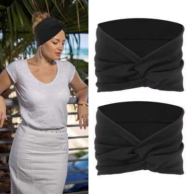 Unique Bargains Twisted Knot Wide Headbands Black 2 Pcs | Target