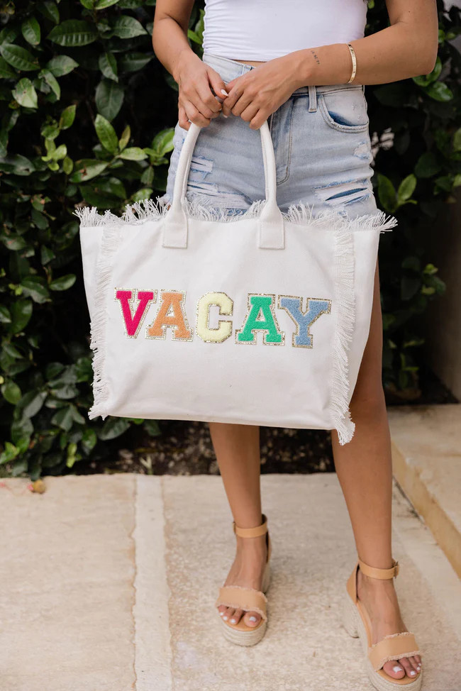 Ivory Vacay Canvas Bag | Pink Lily