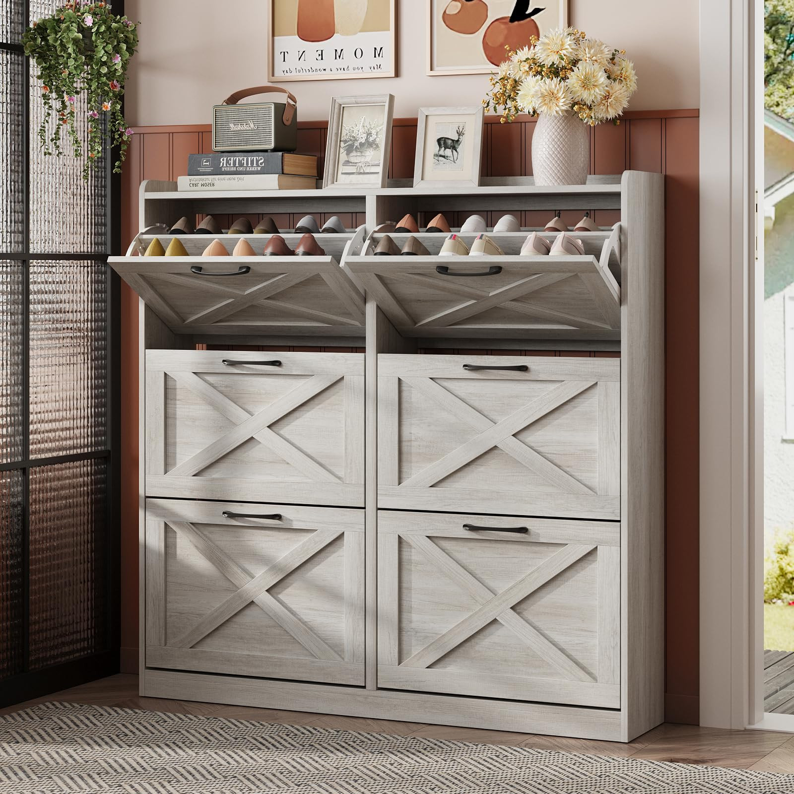 Maupvit Large Shoe Storage Cabinet with 6 Flip Drawers, Freestanding Shoe Organizer with Metal Ha... | Amazon (US)