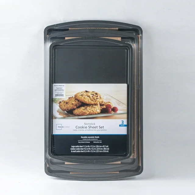 Mainstays 3PC Nonstick Cookie Set, 11.2" x  17.2", 10.2" x 15.2", 9.2" x 13.2", Gray | Walmart (US)