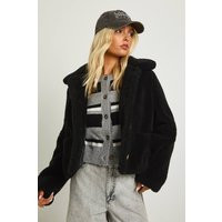 Womens Short Teddy Collared Jacket - Black - 12 | boohoo (US & Canada)