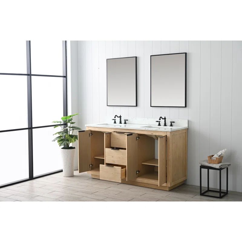 Calahan 60'' Double Bathroom Vanity with Quartz Top | Wayfair North America