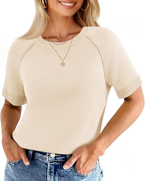 Cicy Bell Womens Short Sleeve Sweaters Crewneck Knit Tops Casual Loose Fit Dressy Pullovers Shirt... | Amazon (US)