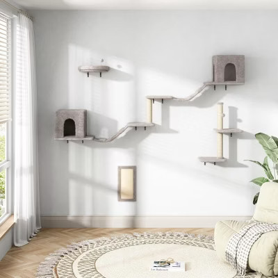 NAYSAYE 8-in-1 Cat Wall Furniture Wall Mounted Cat Climbing Wall Shelves with Tree, Perch, Scratching Post and Bridge for Cats, Beige, 20"*15"*11" | Target