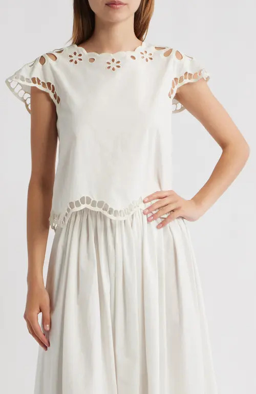 THE GREAT. The Super Bloom Eyelet Top in White at Nordstrom, Size 1 | Nordstrom