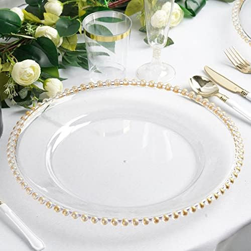 Efavormart 6 Pack 12" Gold Clear Acrylic Round Charger Plates With Beaded Rim Dinner Charger Plat... | Amazon (US)