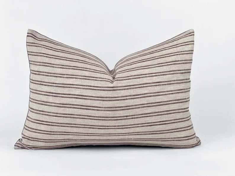 BRIER | Beige and Brown Stripe Linen Pillow Cover, Neutral Pillow, Farmhouse Pillow, Brown Stripe... | Etsy (US)